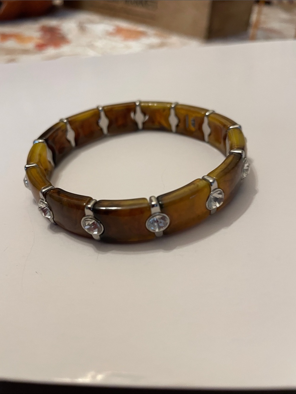 Lia Sophia Honey-Tone Resin Bracelet with Clear Crystal Accents